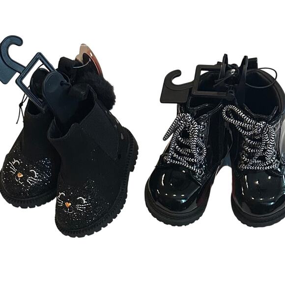 2 Pr Of Wonder Nation Baby Girls Toddler Boots Size 2 Shoes, Black, Cat, Chelsea - Picture 1 of 5